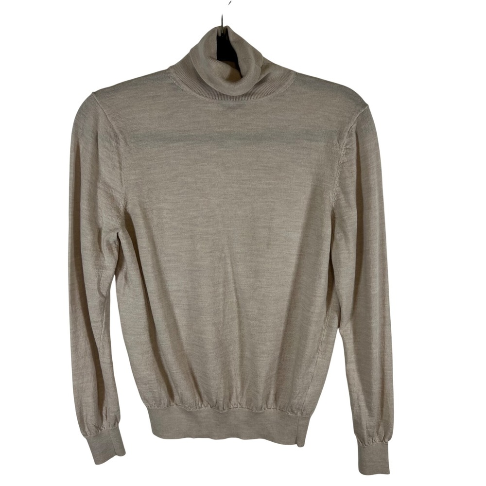 Suitsupply Merino Wool Turtleneck Sweater Beige Tan Roll Neck Knit Womens Medium